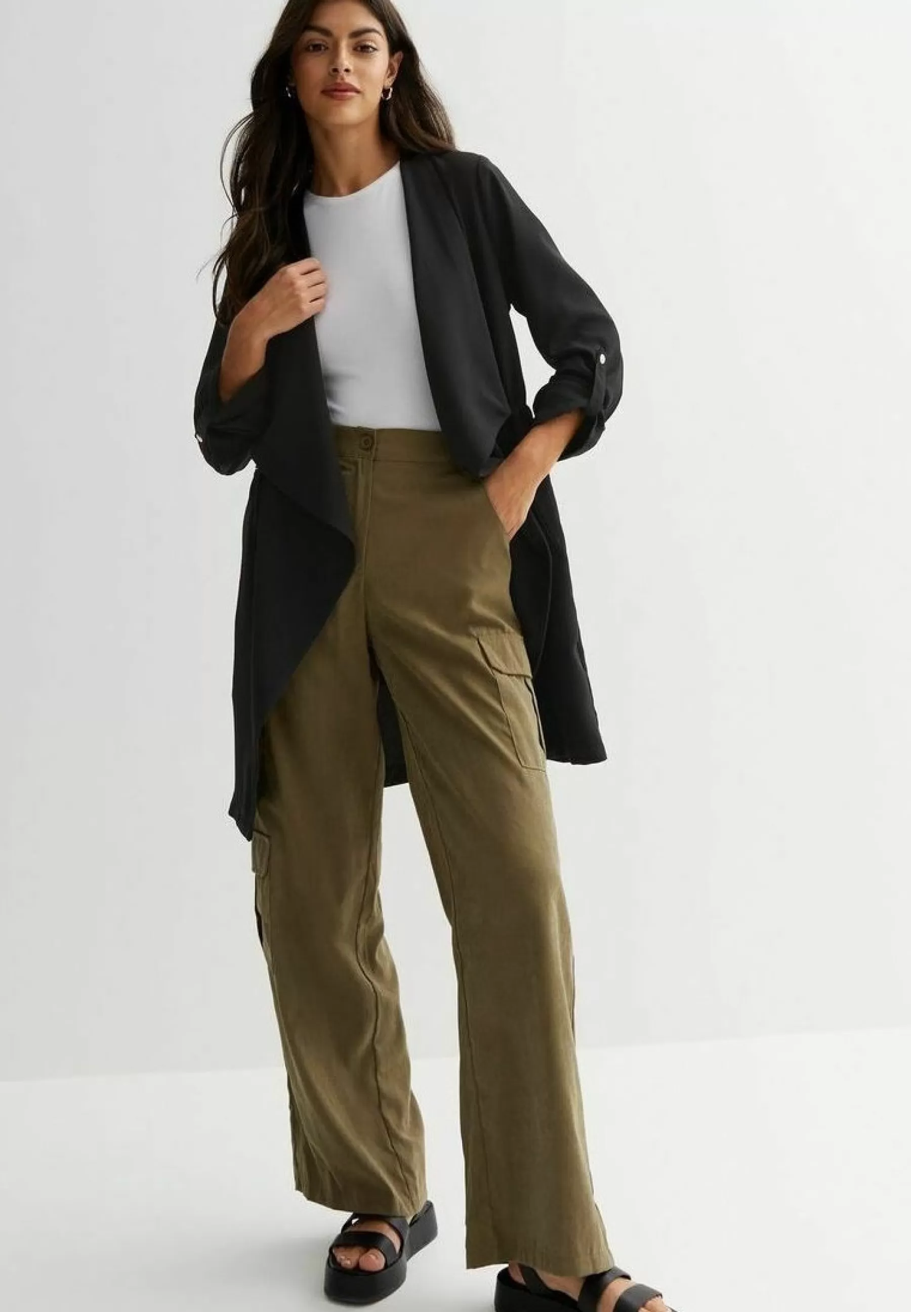 Dames New Look Trenchcoats | 3/4 Sleeve Waterfall Duster - Trenchcoat