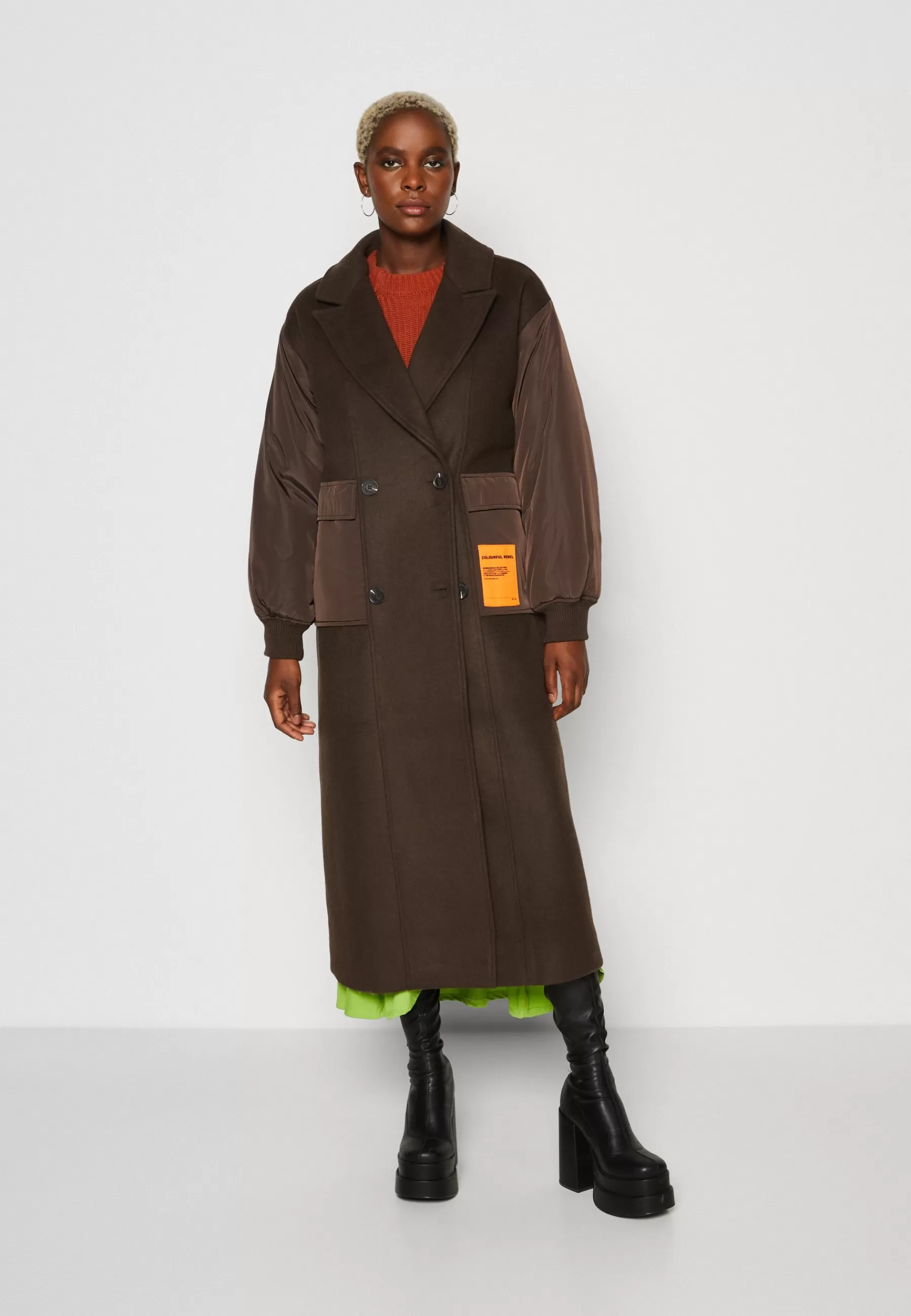 Colourful Rebel Ada Contrast Long Coat - Mantel>Dames Wollen Jassen
