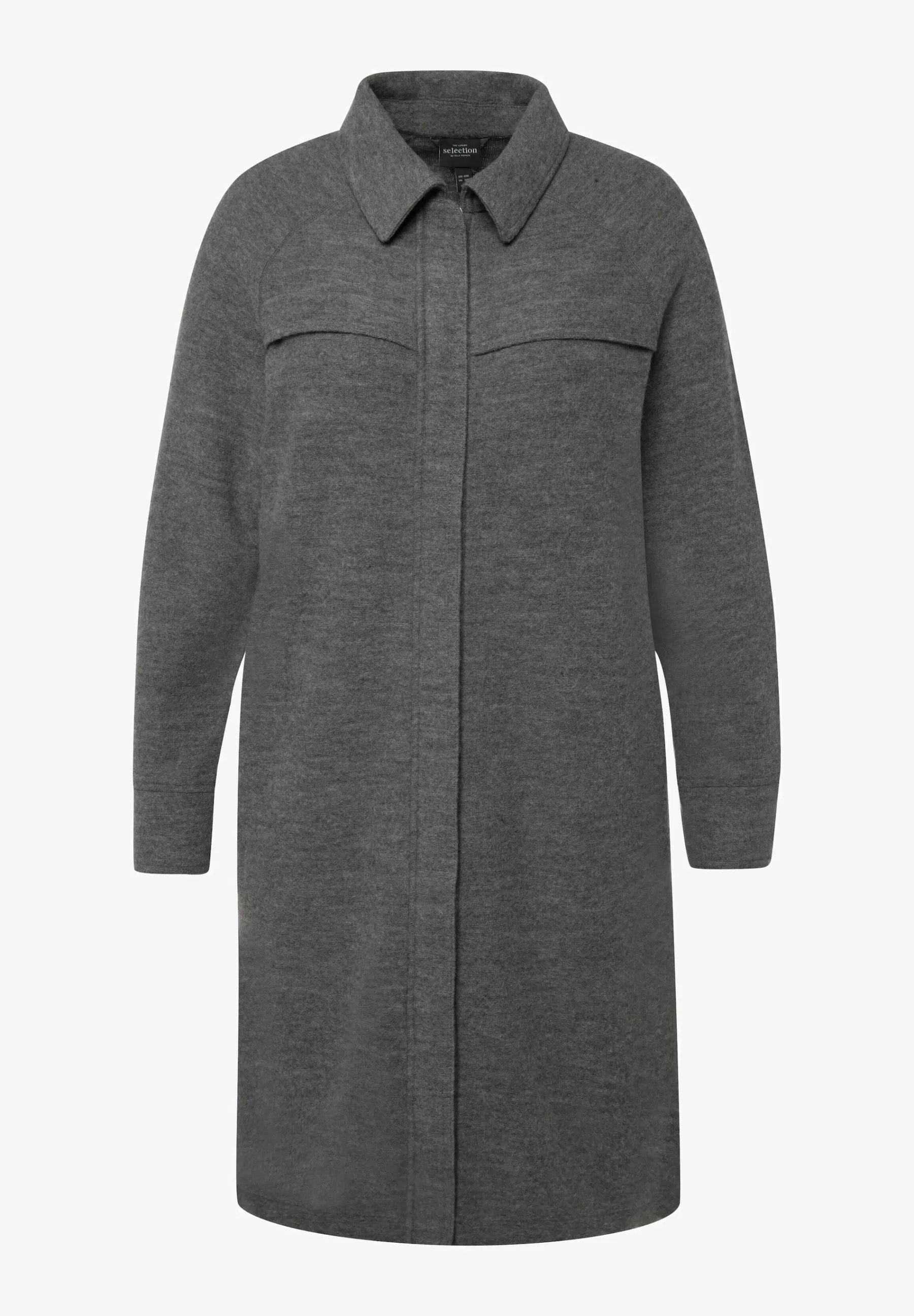 Ulla Popken Avec Col Chemise Et Fermeture Eclair A Double Sens - Mantel>Dames Wollen Jassen