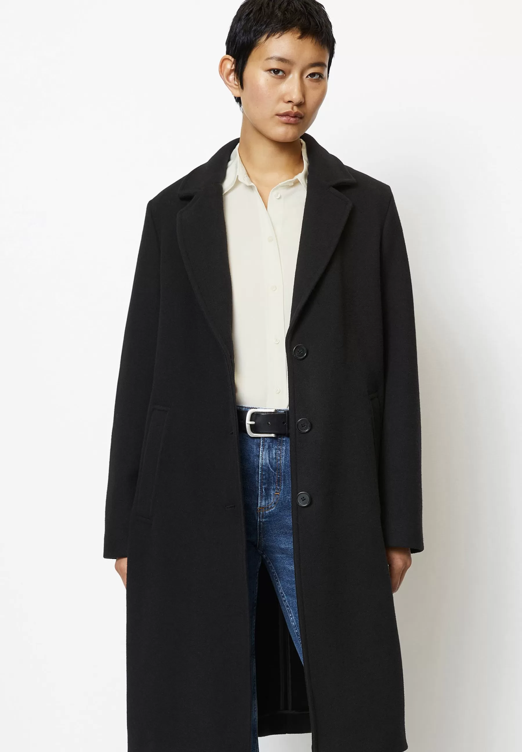 Marc O'Polo Blend Single Breasted Lapel Collar Lined Flap Poc - Mantel>Dames Wollen Jassen