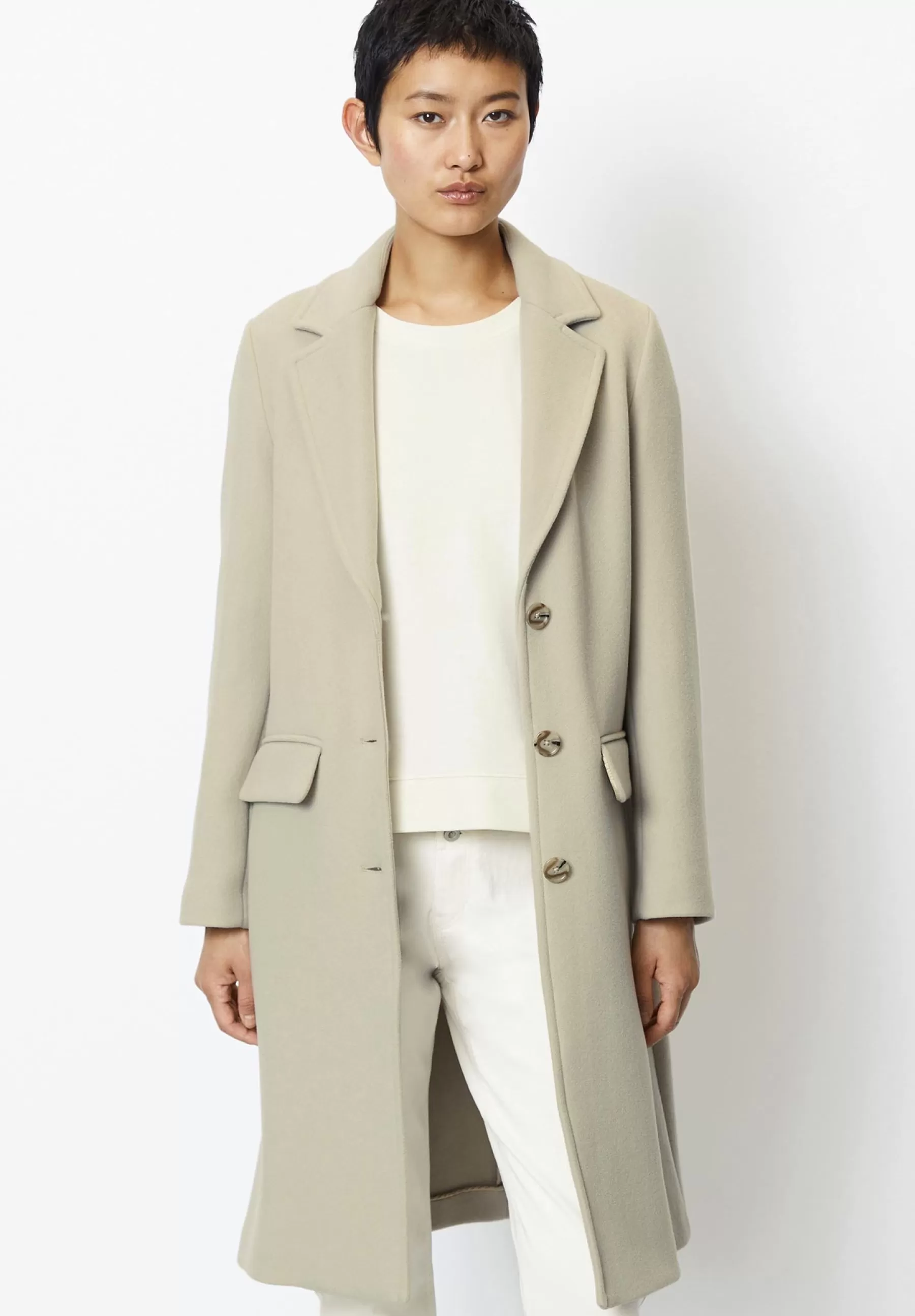 Marc O'Polo Blend Single Breasted Lapel Collar Lined Flap Poc - Mantel>Dames Wollen Jassen