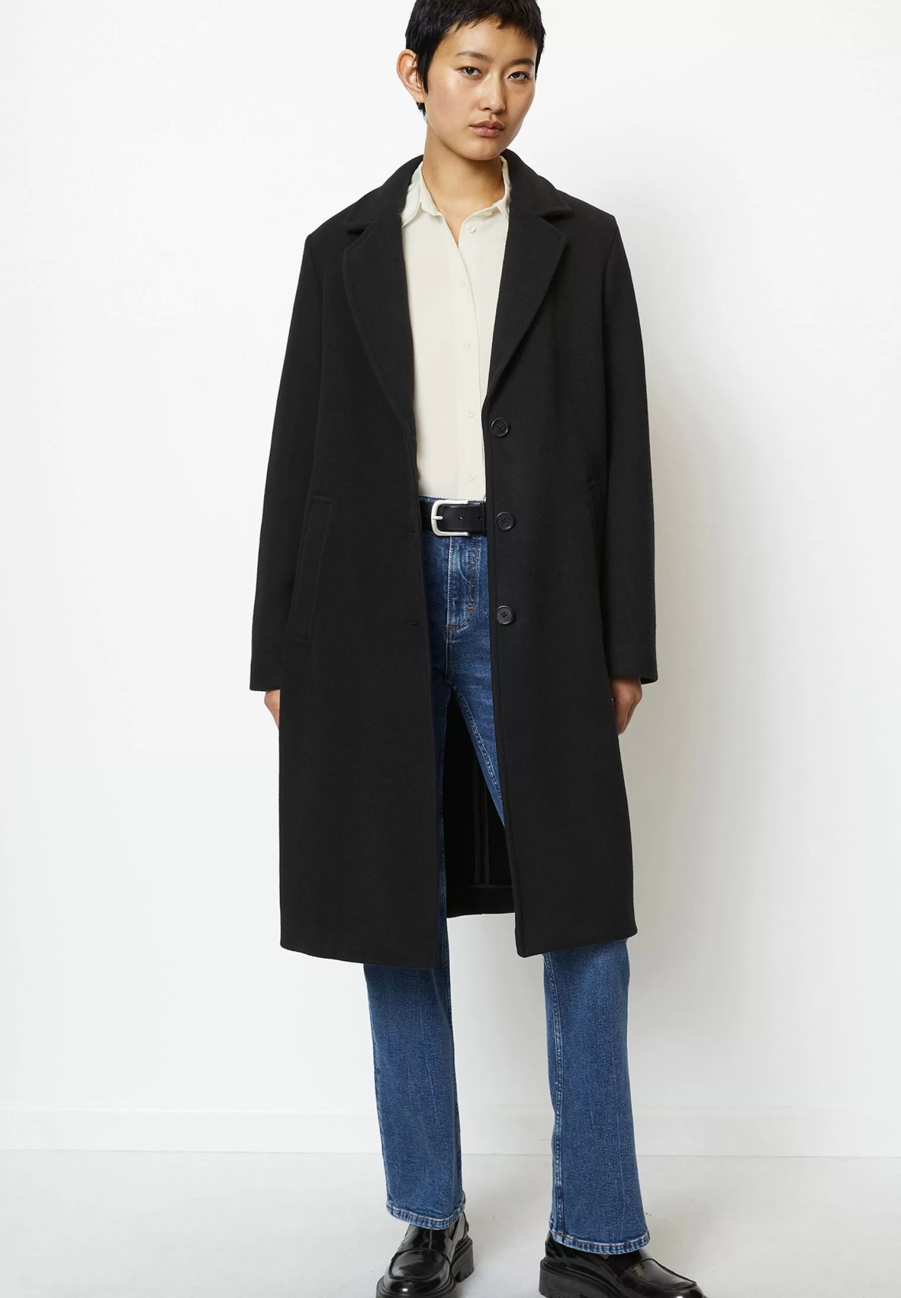 Marc O'Polo Blend Single Breasted Lapel Collar Lined Flap Poc - Mantel>Dames Wollen Jassen