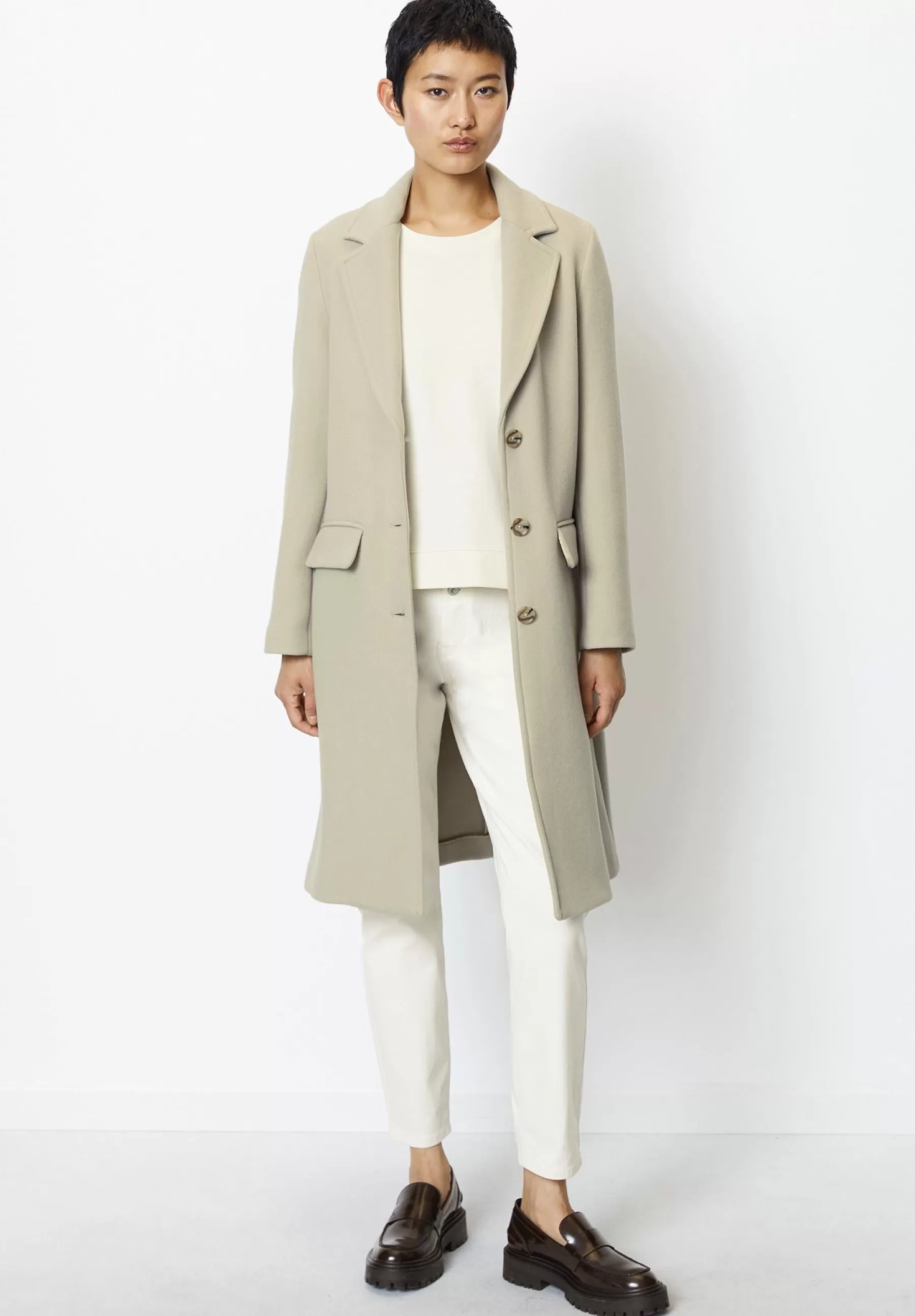 Marc O'Polo Blend Single Breasted Lapel Collar Lined Flap Poc - Mantel>Dames Wollen Jassen