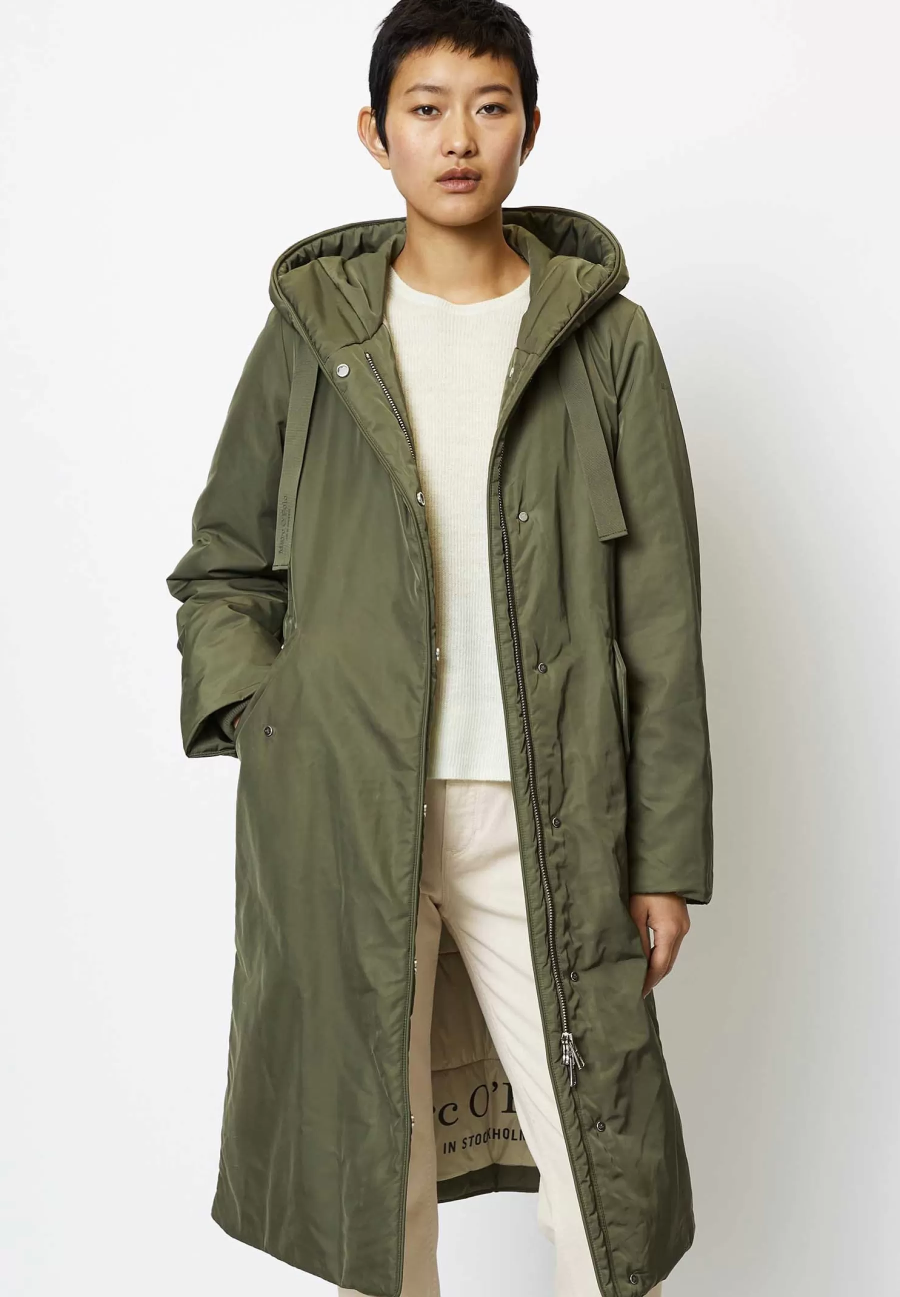 Marc O'Polo Coat Feminin Shape Zipped Sideseam Fixed Hood - Parka>Dames Parka's