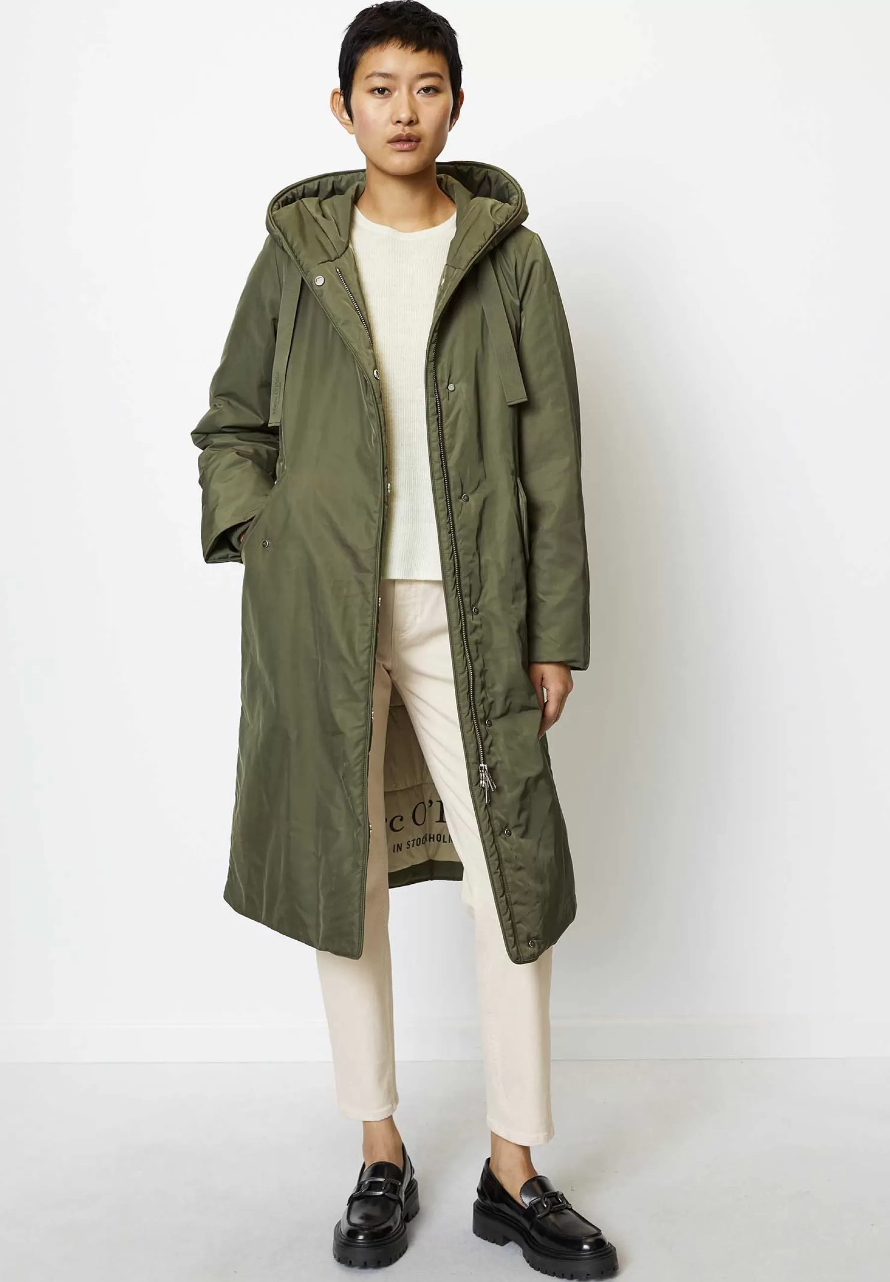 Marc O'Polo Coat Feminin Shape Zipped Sideseam Fixed Hood - Parka>Dames Parka's