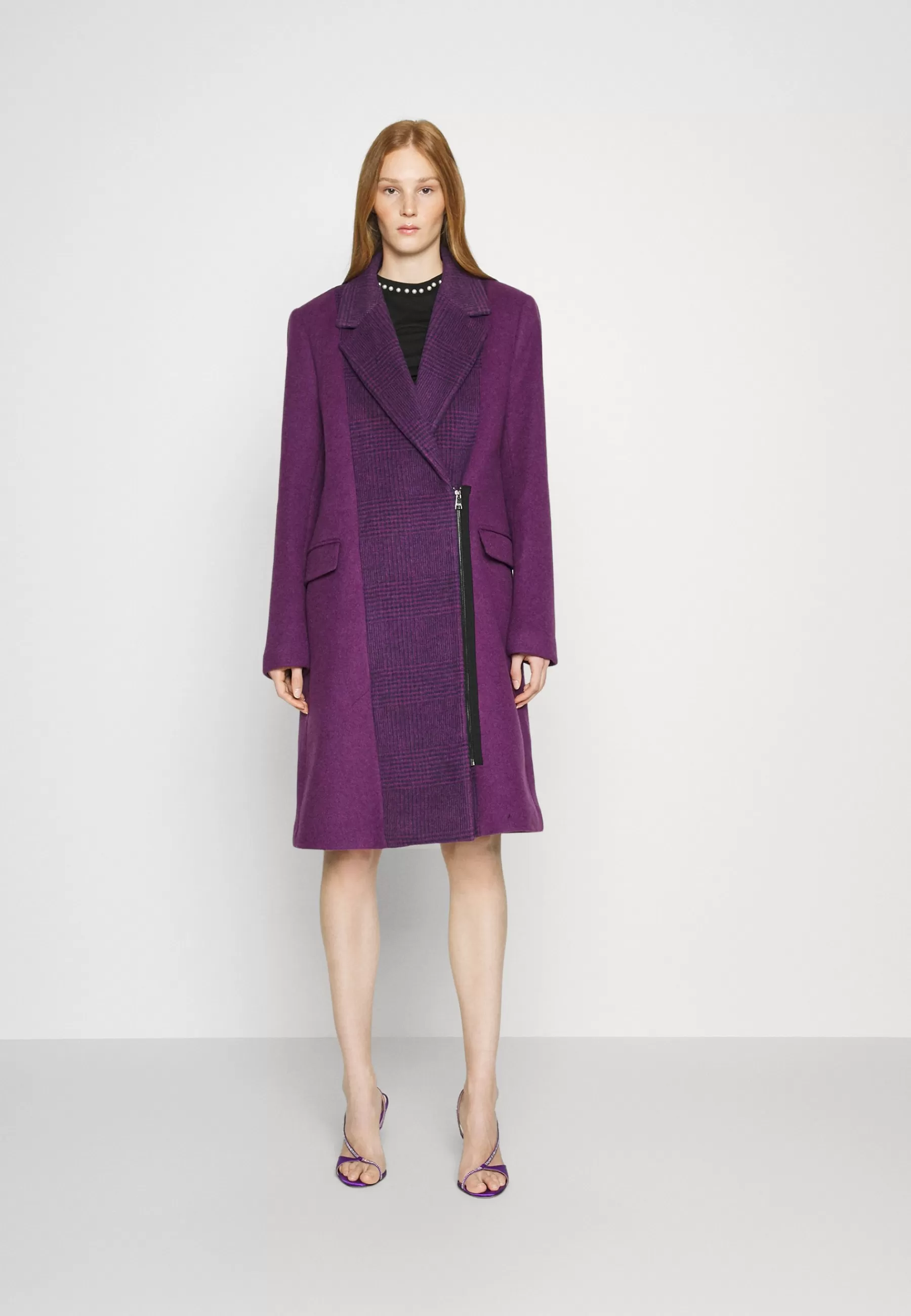 KARL LAGERFELD Contrast Panel Zip - Mantel>Dames Wollen Jassen