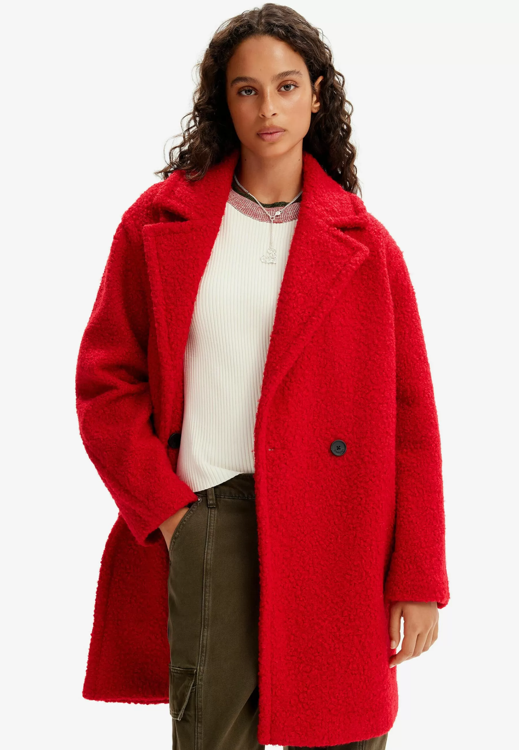 Dames Desigual Trenchcoats | Double-Breasted Boucle - Trenchcoat