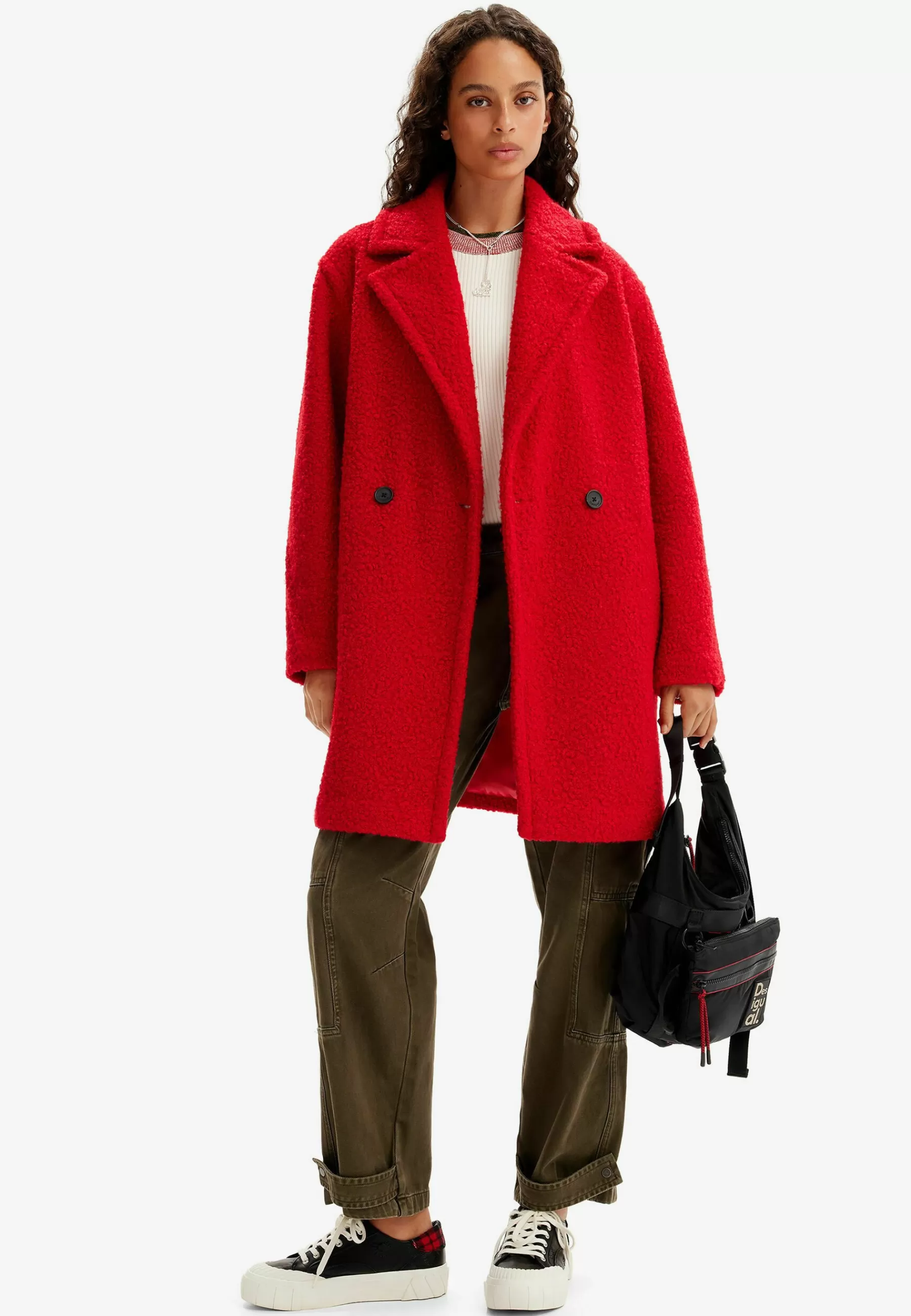 Dames Desigual Trenchcoats | Double-Breasted Boucle - Trenchcoat