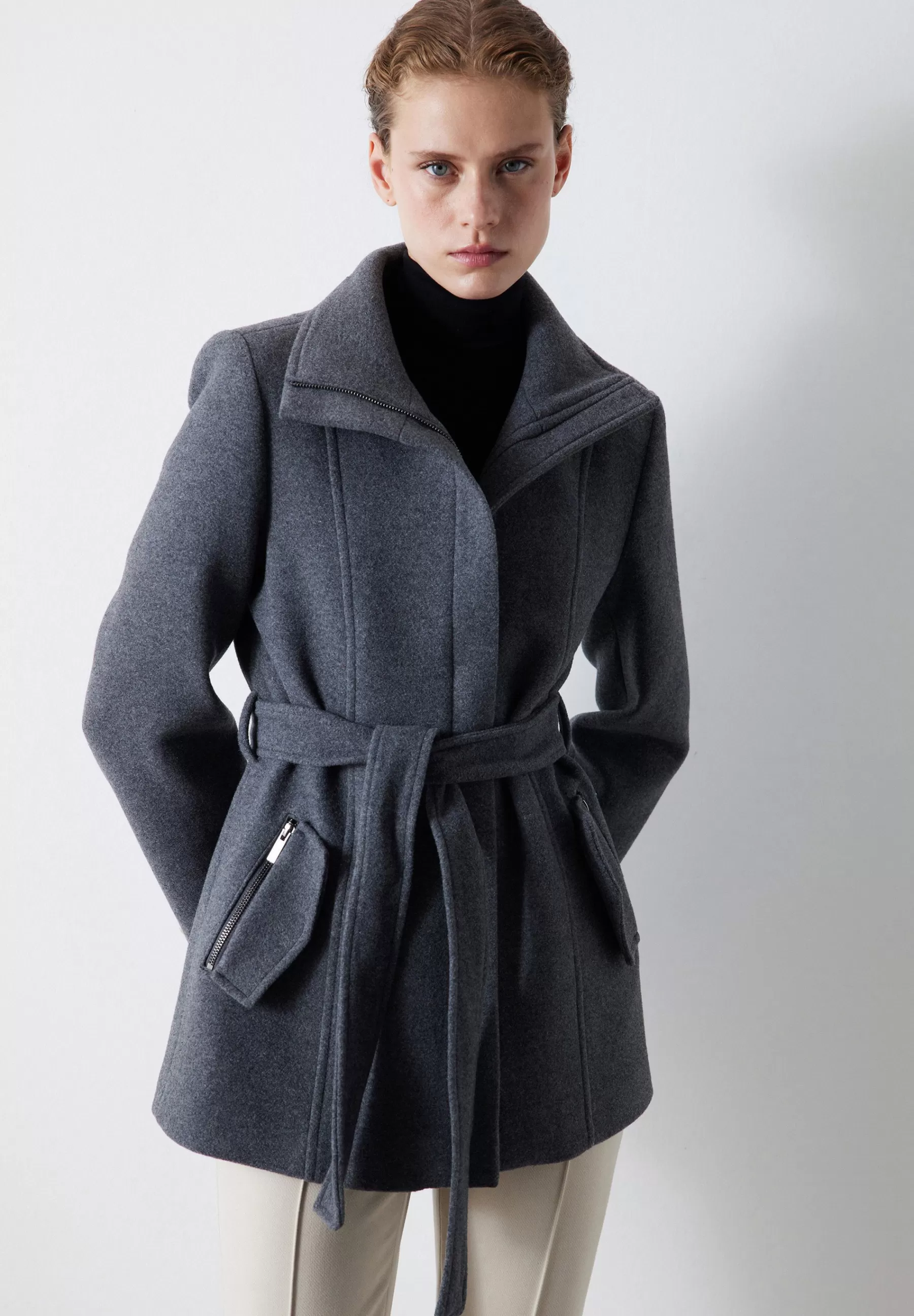 Ipekyol Heavy Regular Fit Belted Cachet - Halflange Jas>Dames Wollen Jassen