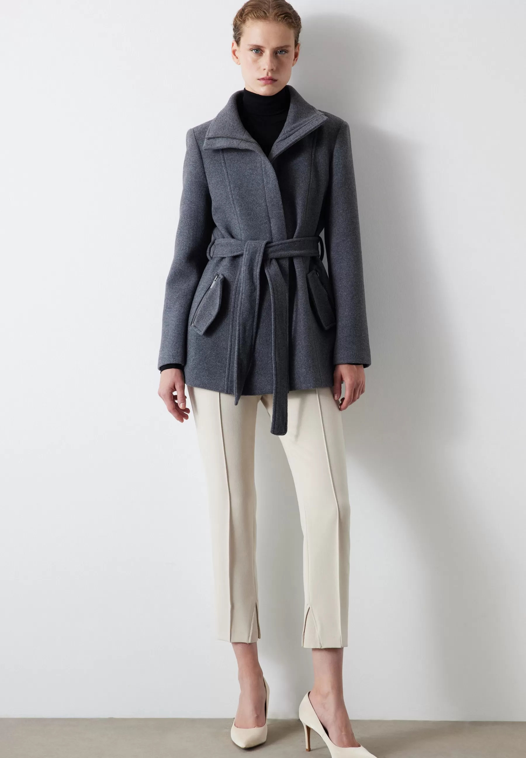Ipekyol Heavy Regular Fit Belted Cachet - Halflange Jas>Dames Wollen Jassen