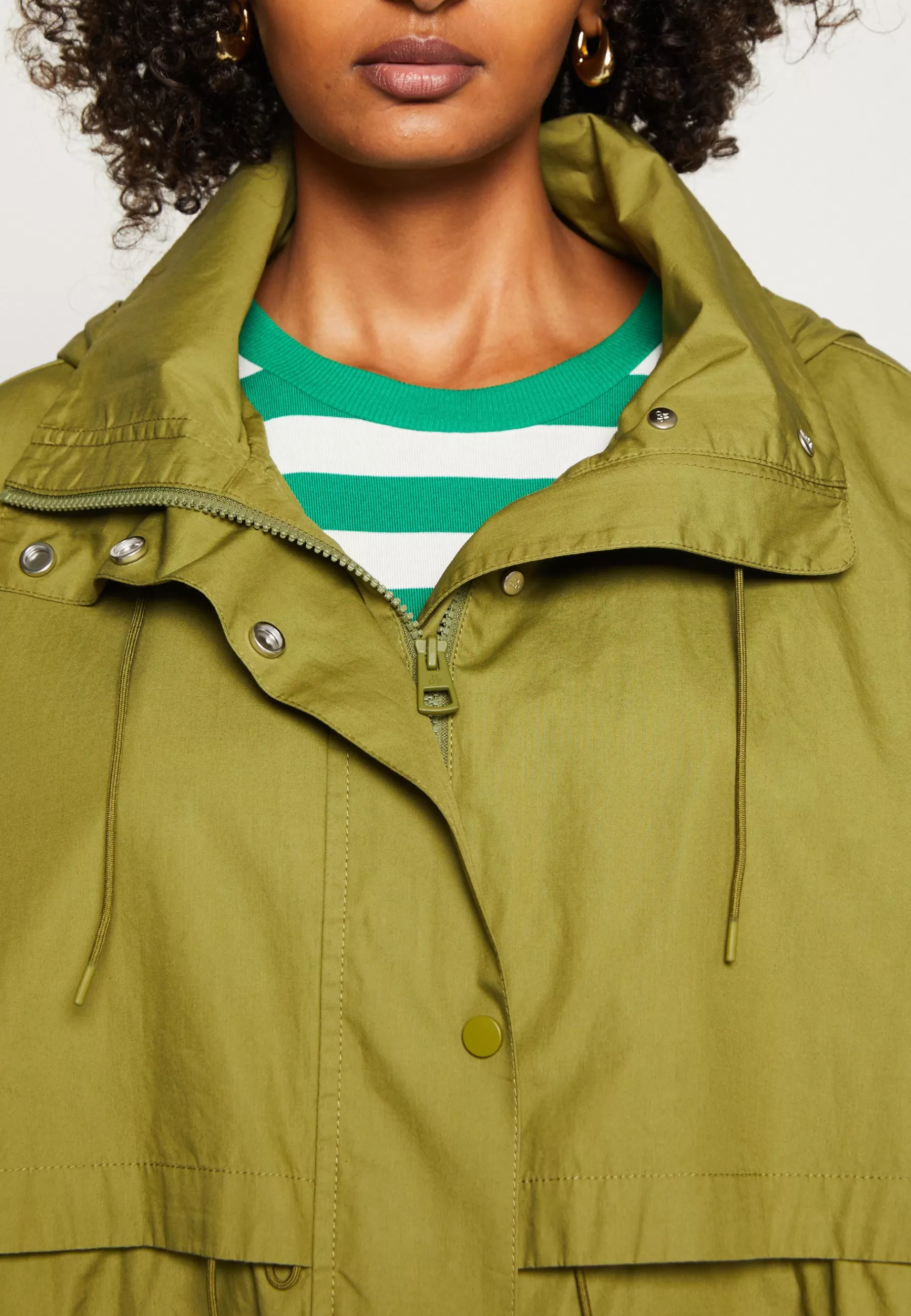 Dames Marc O'Polo Parka's | Jacket Fluent Drawstring Waist And Hem Fixed Hood Side Seam - Parka