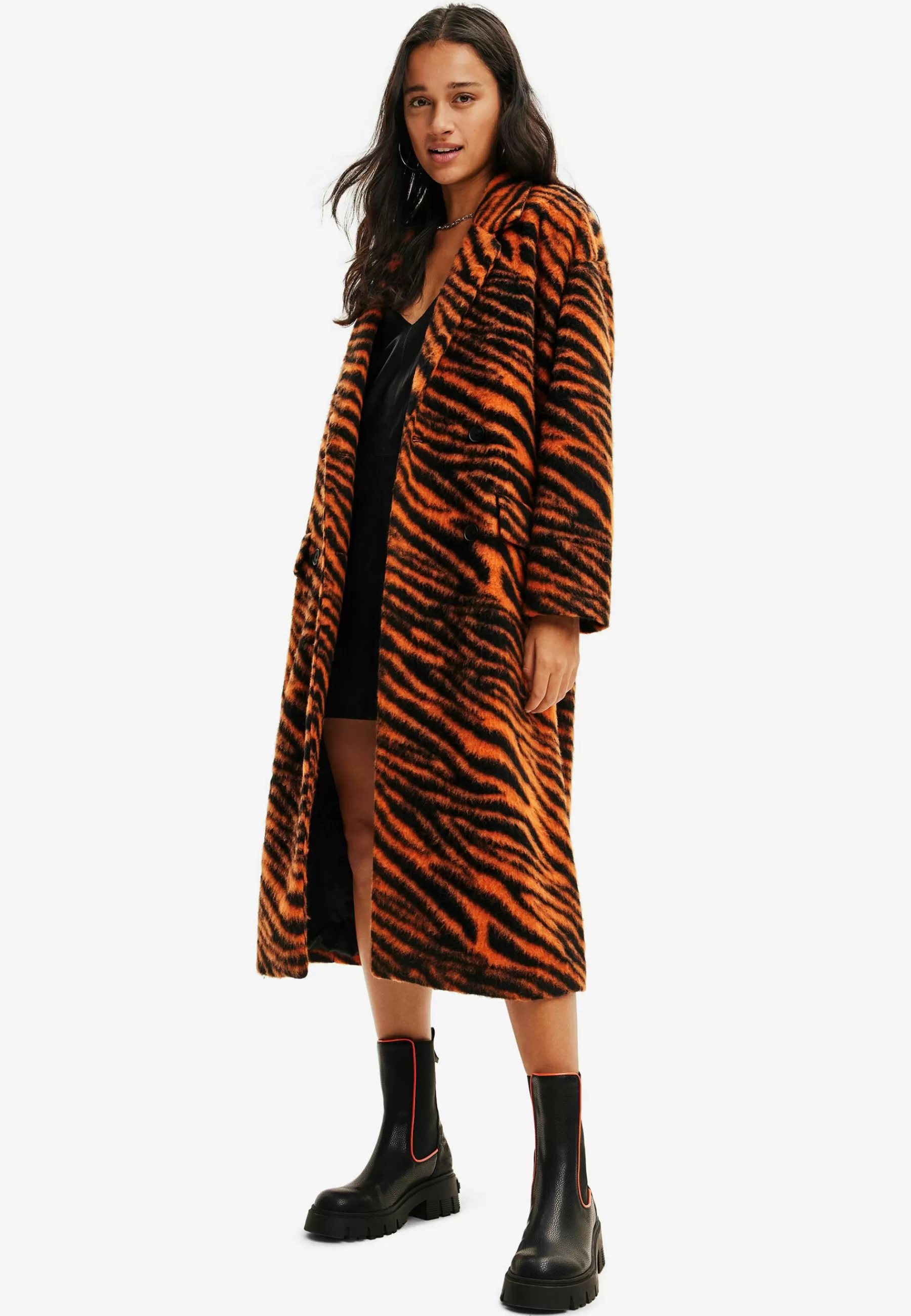 Desigual Long Zebra - Mantel>Dames Wollen Jassen