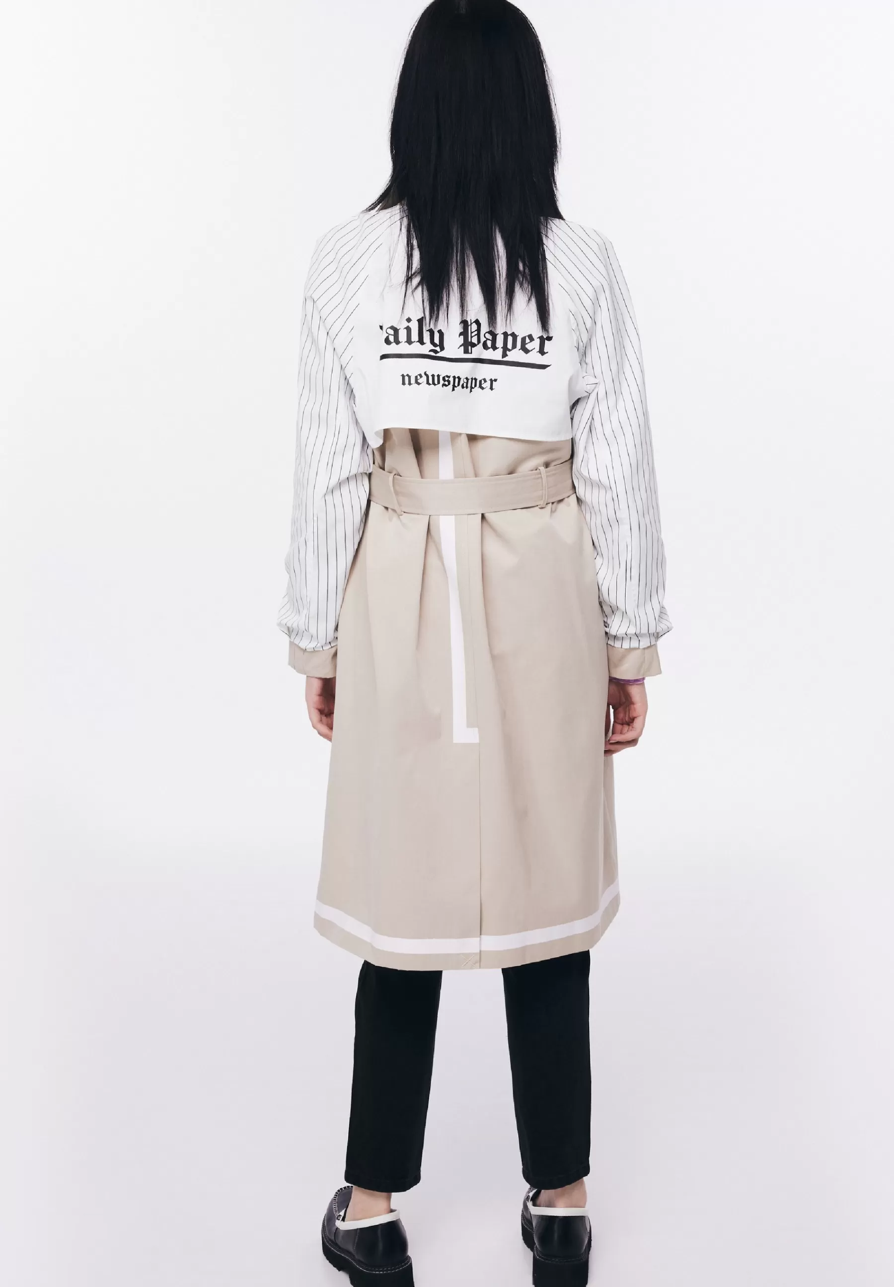 Dames Twist Trenchcoats | Regular Fit Line Pattern Mix - Trenchcoat