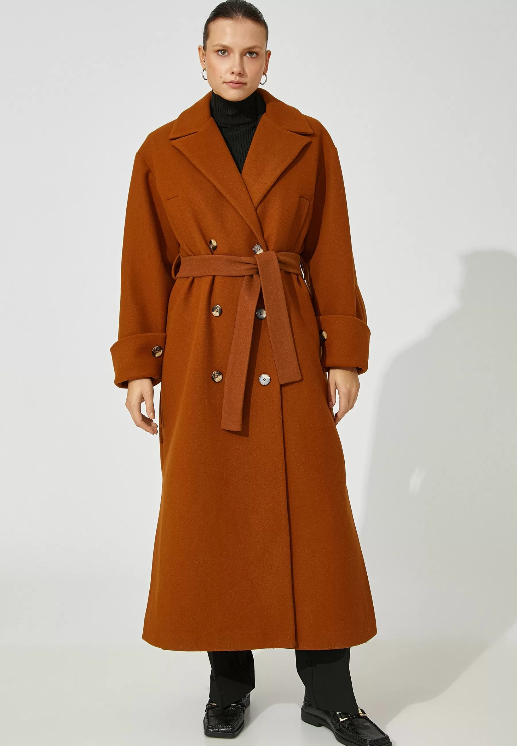 Dames Koton Trenchcoats | Waistbanded Pocket Double Breasted - Trenchcoat