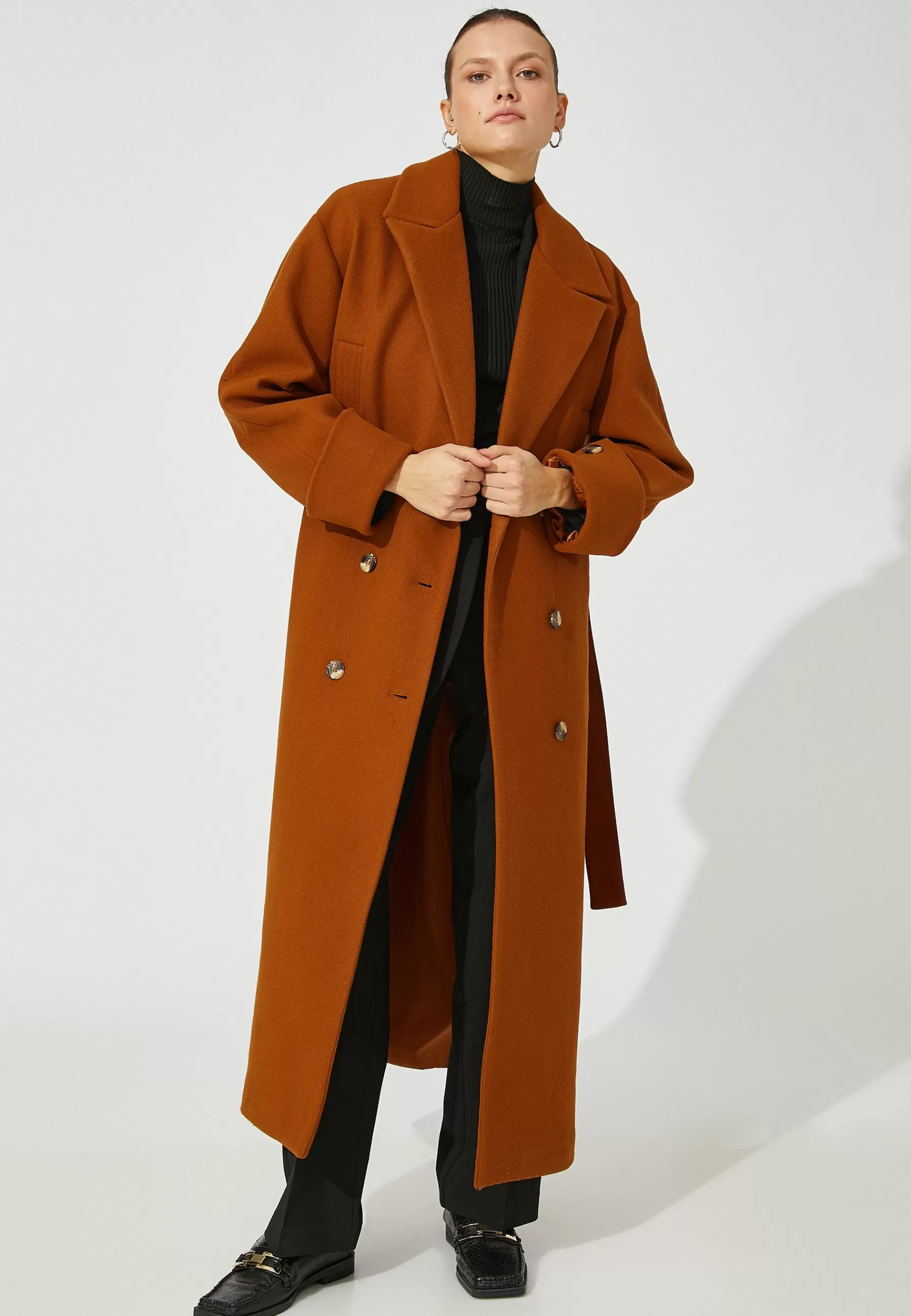 Dames Koton Trenchcoats | Waistbanded Pocket Double Breasted - Trenchcoat